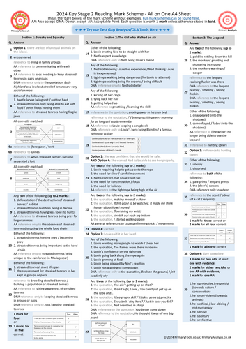 2024 KS2 SATs Reading Test Mark Scheme on a Page