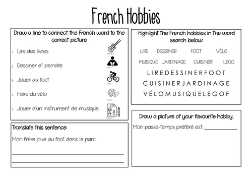 French Hobbies Worksheet