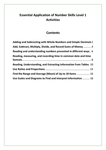 Essential Application of Number Skills Level 1 Activity Workbook