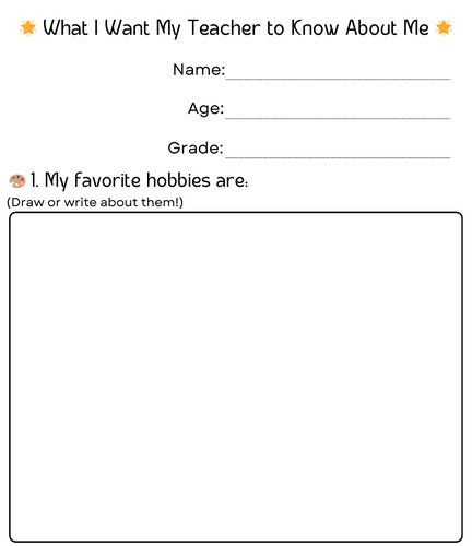 what i want my teacher to know about me worksheet - i wish my teacher knew sheet