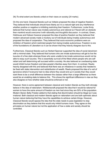 Politics Liberalism Essay - Exam Conditions