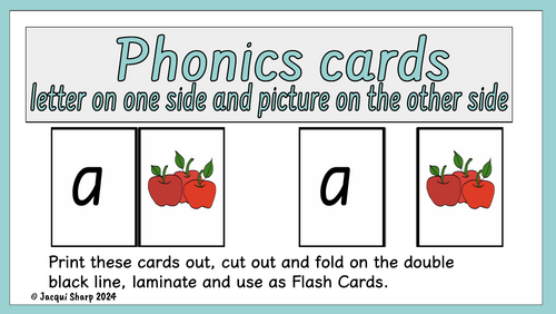Single Phonics cards pictures on the back
