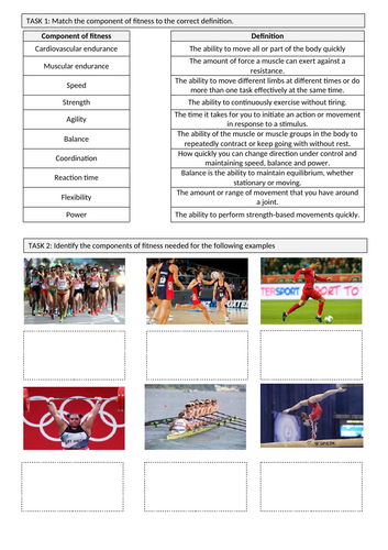 OCR GCSE PE Components of fitness worksheets