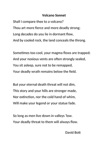 Volcano Sonnet | Teaching Resources