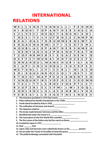 INTERNATIONAL RELATIONS IN THE 1920s and 1930s WORDSEARCH AND QUIZ