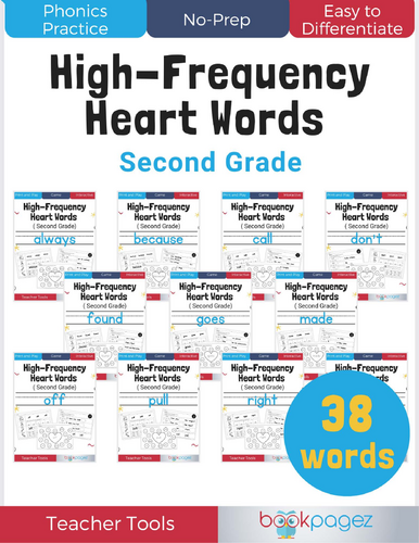 Second Grade Dolch High-Frequency Heart Words (Science of Reading)