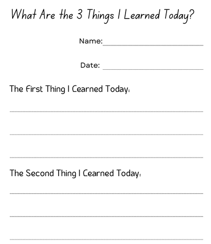 what are the 3 things i learned today - three things i learned worksheet
