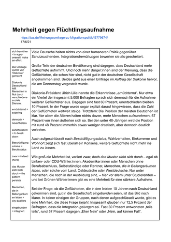 A Level German: Einwanderung (Extension 2)