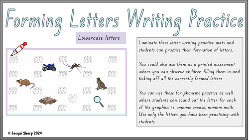 Forming Letters writing practice (Lowercase)