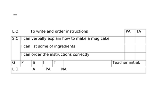 Year 2 Order and Sequence Instructional text
