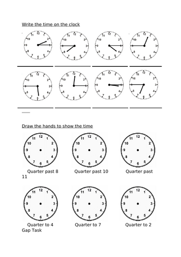 Telling the time from 15 or 5 minute intervals.