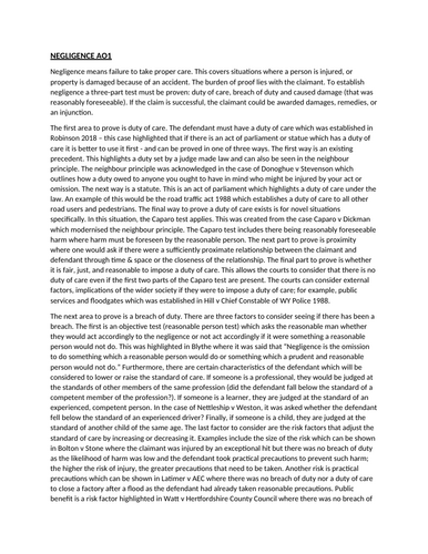 A-LEVEL LAW: NEGLIGENCE AO1