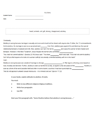 GCSE EDUQAS Issues of Relationships GAP FILLS READY MADE