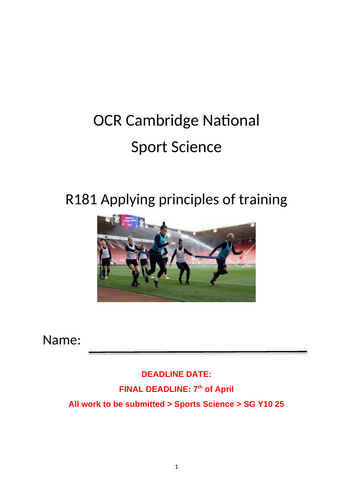 Cambridge National Sports Science R181/R182 - Work Booklets