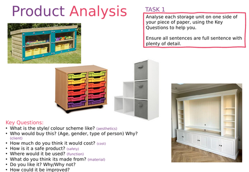 Product Analysis worksheet - great for cover or 1 off lesson