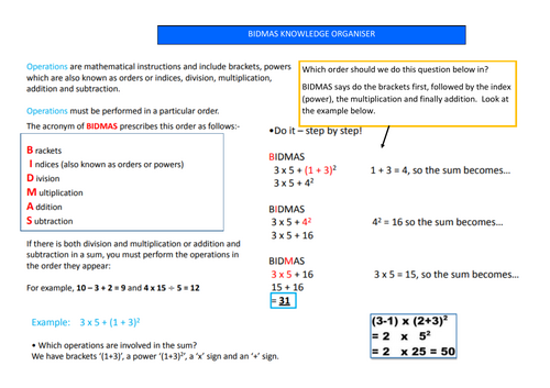 BIDMAS - Maths - Knowledge Organiser