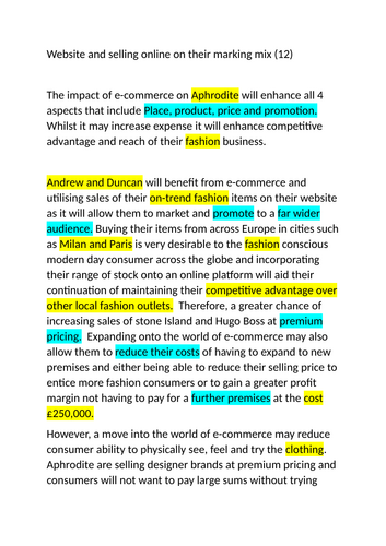 GCSE Business Edexcel 12 mark model answer