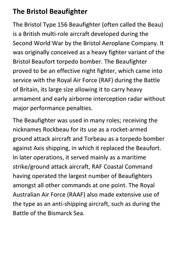 The Bristol Beaufighter Handout