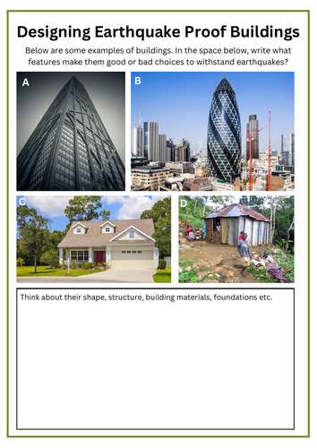 Design Earthquake Proof Building Worksheet GCSE Geography