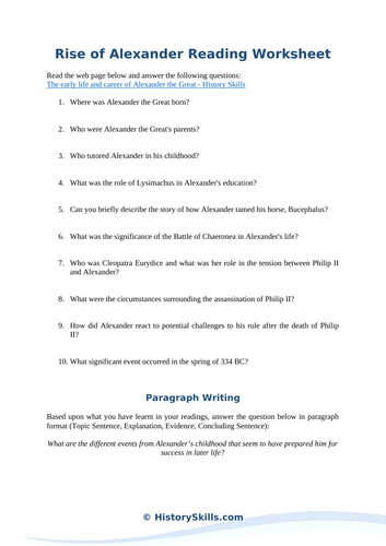 Rise of Alexander the Great Reading Questions Worksheet