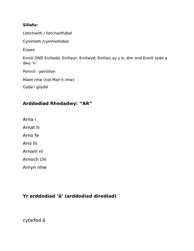 Rheolau gramadeg Cymraeg Iaith Gyntaf TGAU