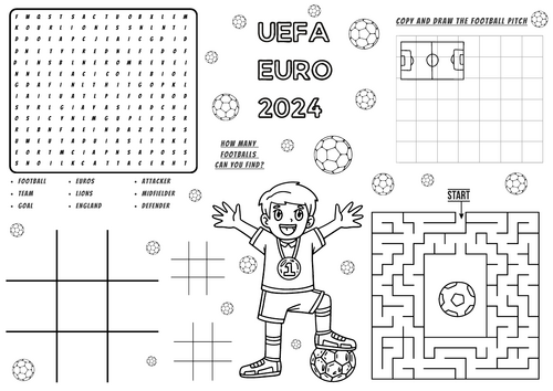 UEFA Euros 2024 Football Game Sheet Kids Colour In, Word Search, Draw ...