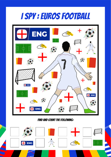 I Spy... Euros Football Game. Primary KS1 & KS2. Counting. Soccer / England. Maths. Tutor Time.