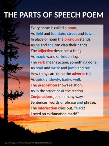 Parts Of Speech - Poem (poster) A3 And A4 