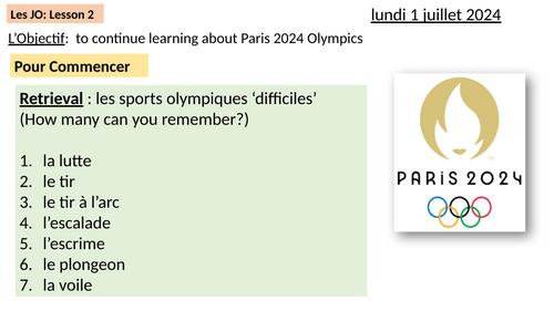 Les Jeux Olympiques - Paris 2024 Lesson 2