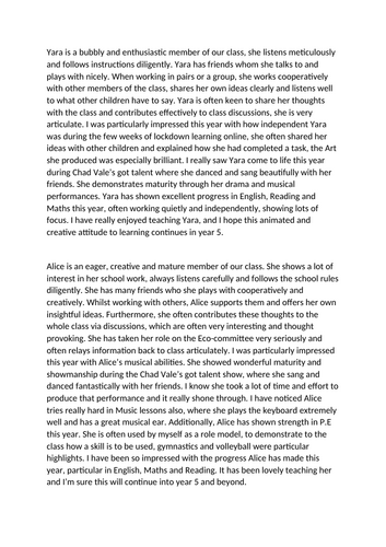 General report comments