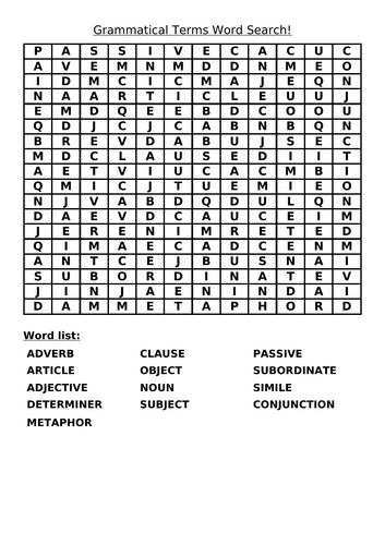 Grammatical Terms Word Search