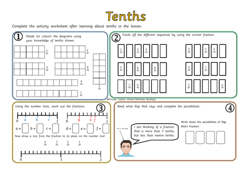 Tenths (Follow Up Worksheet) Year 3 / Year 4 Resource