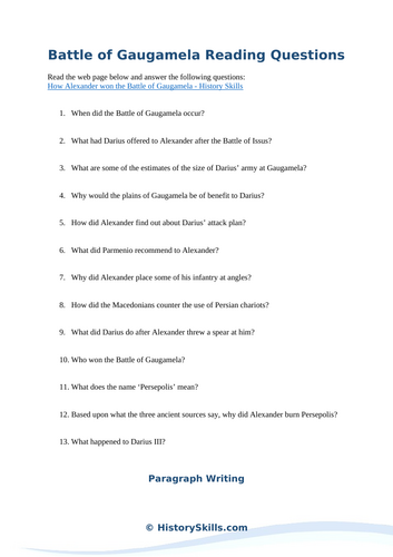Alexander the Great and the Battle of Gaugamela Reading Questions