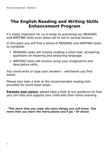 Year 7 - The English Reading and Writing Skills Enhancement Program With Answers