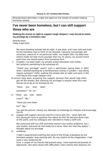 AQA Lang Paper 2 - Homeless