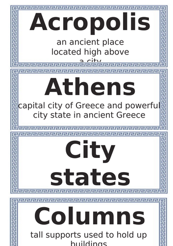 Ancient Greece Key Word Glossary Word Cards