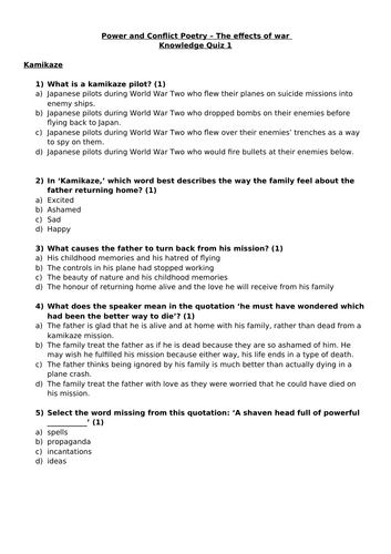 Power and Conflict Knowledge Quizzes