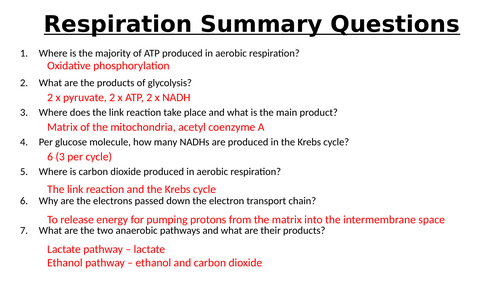 A-Level AQA Biology - Alternative Respiratory Substrates