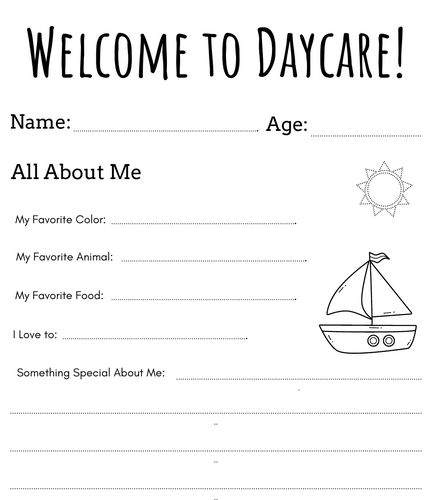 My first day of daycare printable - 1st day of daycare activities for toddlers