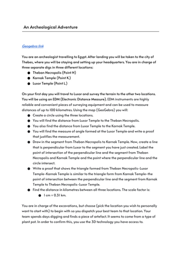 Archeology Application/Activity Involving Circle Theorems and Triangles