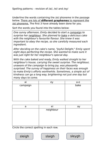 Spelling patterns - revision of 'ai', 'ei', 'ey'