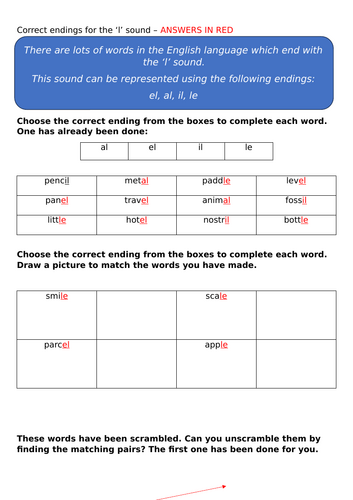 Correct endings for 'l'