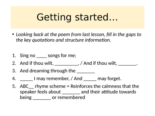 Christina Rossetti, Poem 2: Remember and writing practice