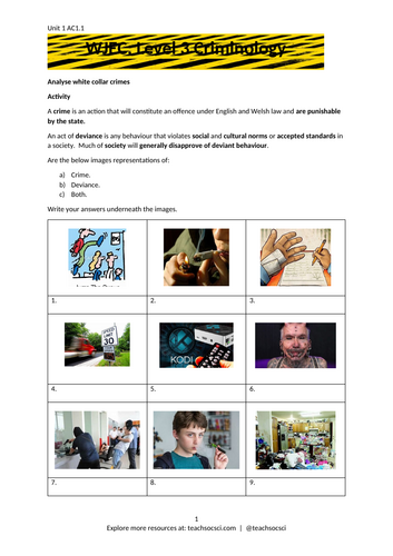 Criminology White Collar Crime Organised Corporate Crime Unit 1  AC1.1 Types of Crime WJEC