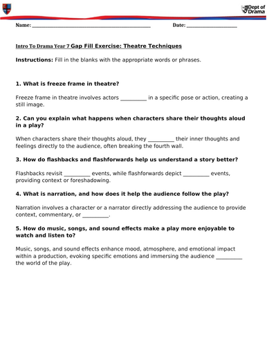 Drama worksheets