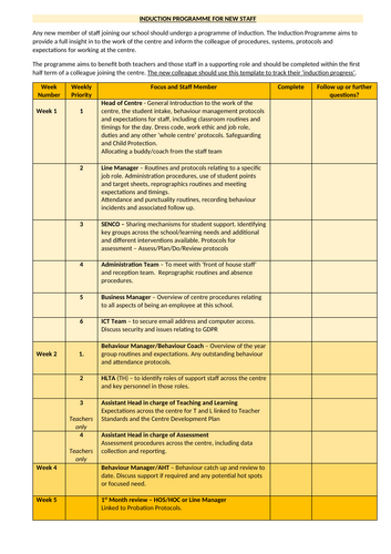 Induction Programme for New Staff 2024