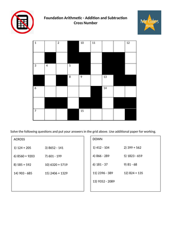 Foundation Arithmetic Topic Cross Number Bundle