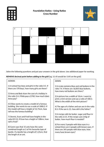 Foundation Ratio - Using Ratios Cross Number