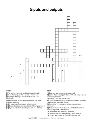 Computing inputs and outputs crossword