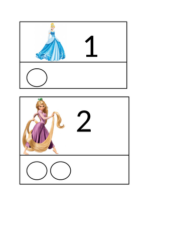 Princess themed counting card 1-10